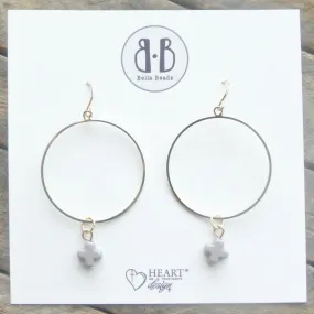 Light Grey Stone Cross 14K Dipped Gold Earrings