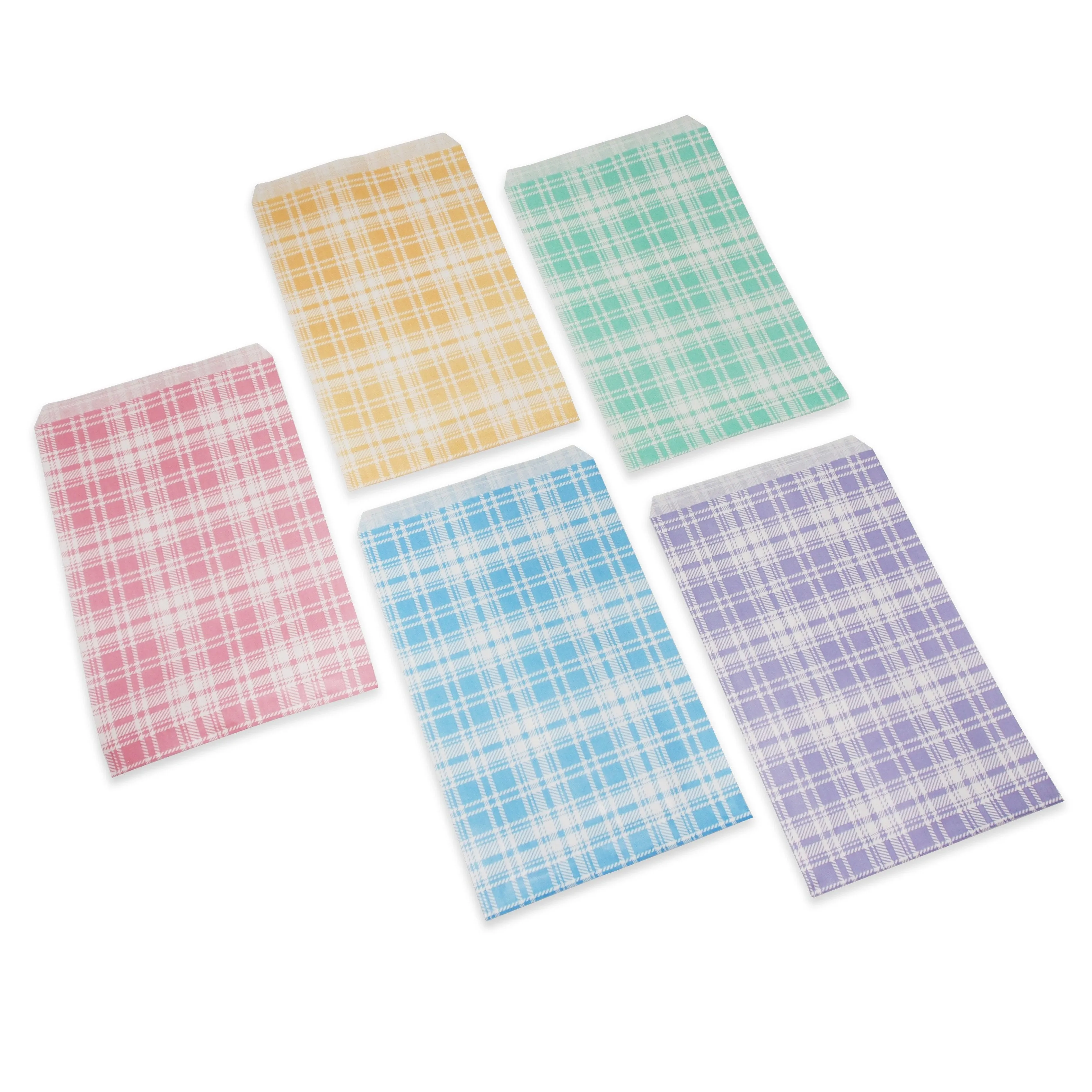 Mixed Plaid Pattern Flat Paper Gift Bags for Retail, Packaging, Party Favors, Merchandise, Crafts, Holidays, Weddings, and more.