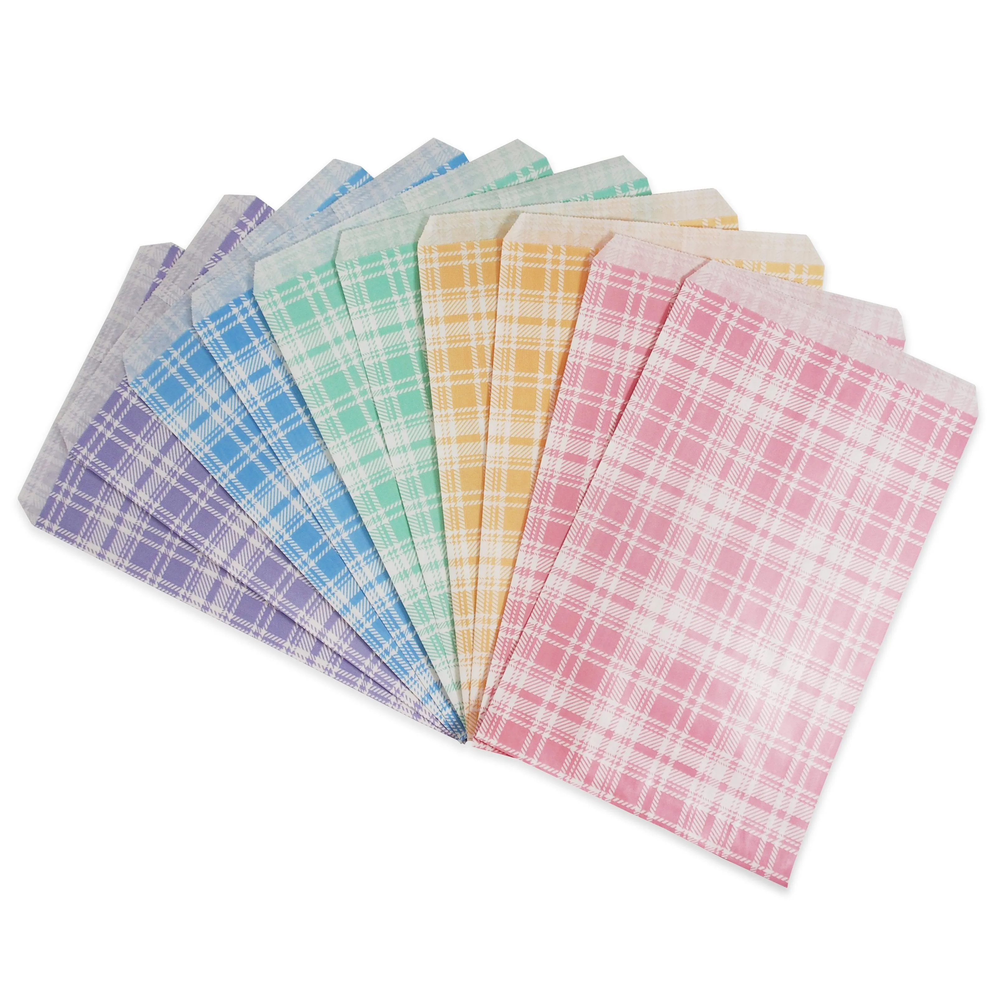Mixed Plaid Pattern Flat Paper Gift Bags for Retail, Packaging, Party Favors, Merchandise, Crafts, Holidays, Weddings, and more.