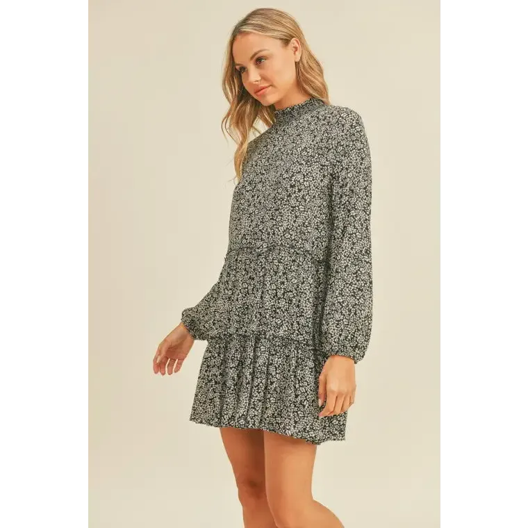 Mock Neck Tiered Dress
