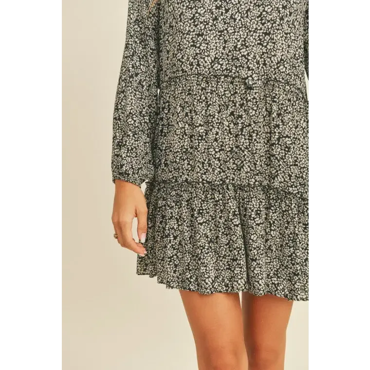 Mock Neck Tiered Dress