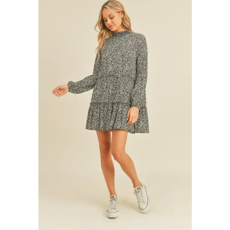 Mock Neck Tiered Dress