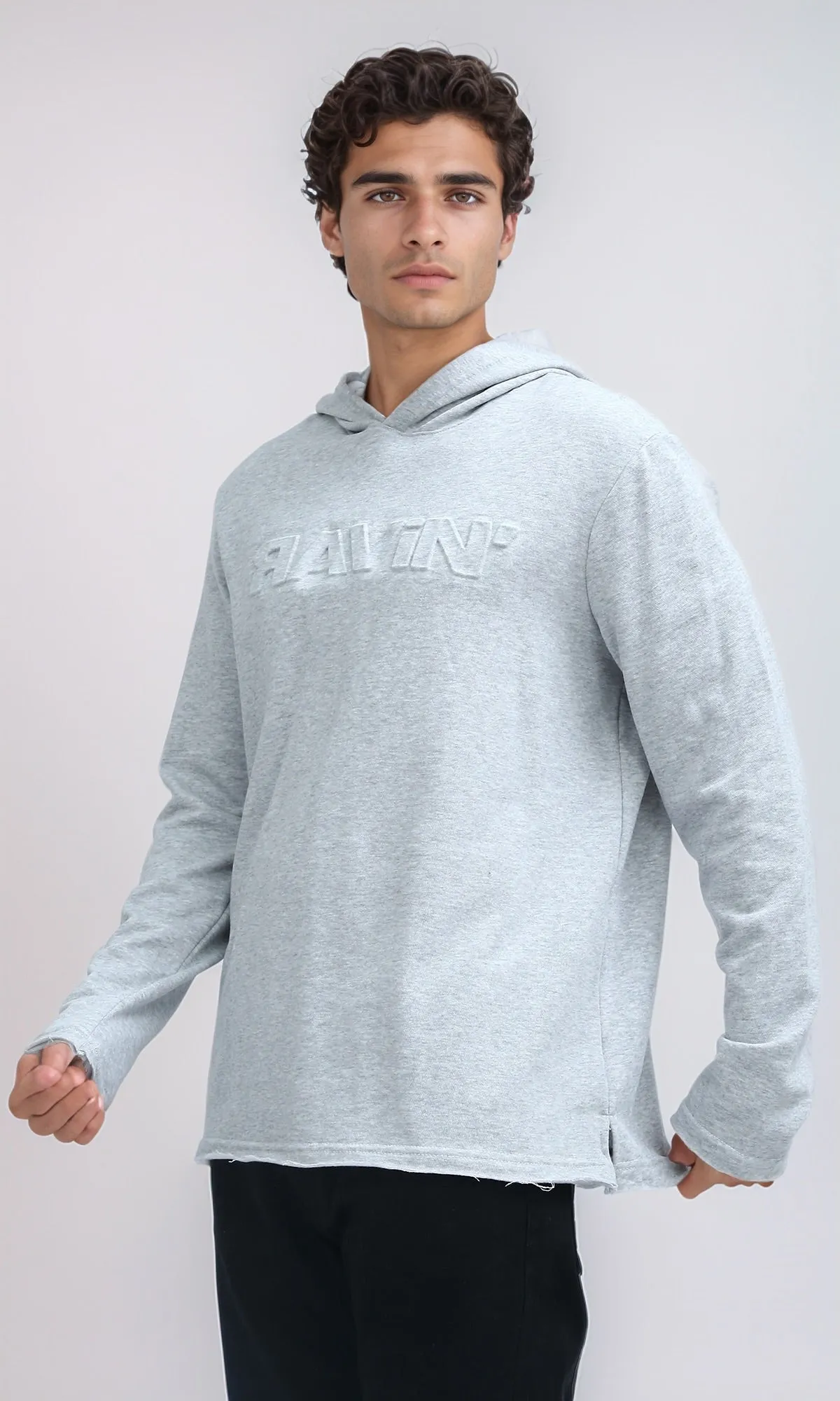 O200022 - Printed ''Ravin'' Heather Grey Casual Hoodie