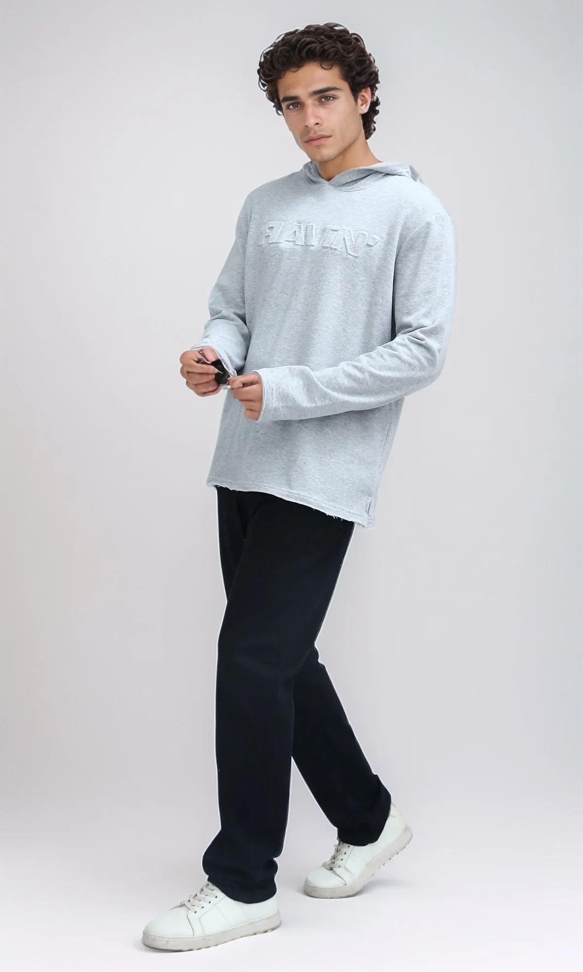 O200022 - Printed ''Ravin'' Heather Grey Casual Hoodie
