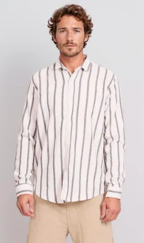 O203057-O203057 - Striped Long Sleeve Shirt - White & Black