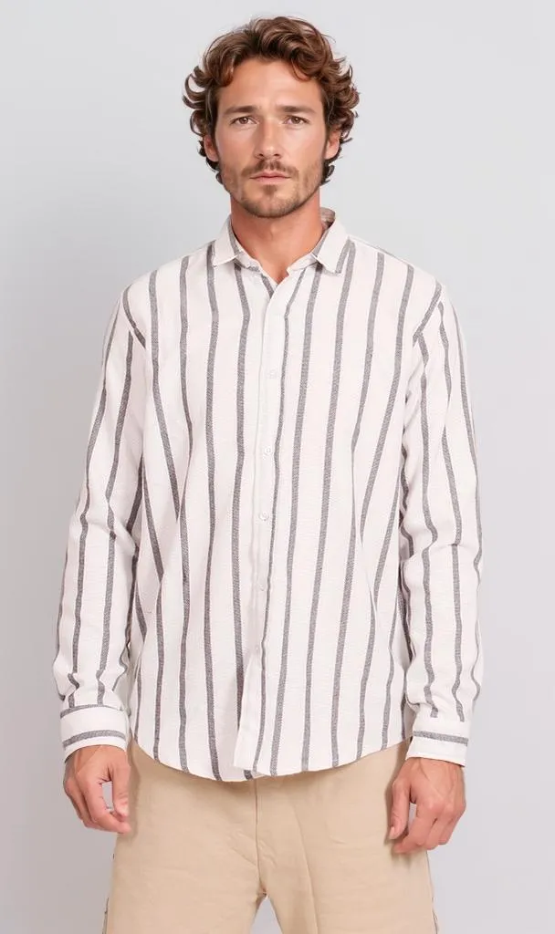 O203057-O203057 - Striped Long Sleeve Shirt - White & Black