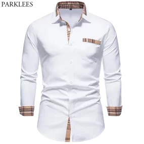 Plaid Patchwork Formal Shirts for Men