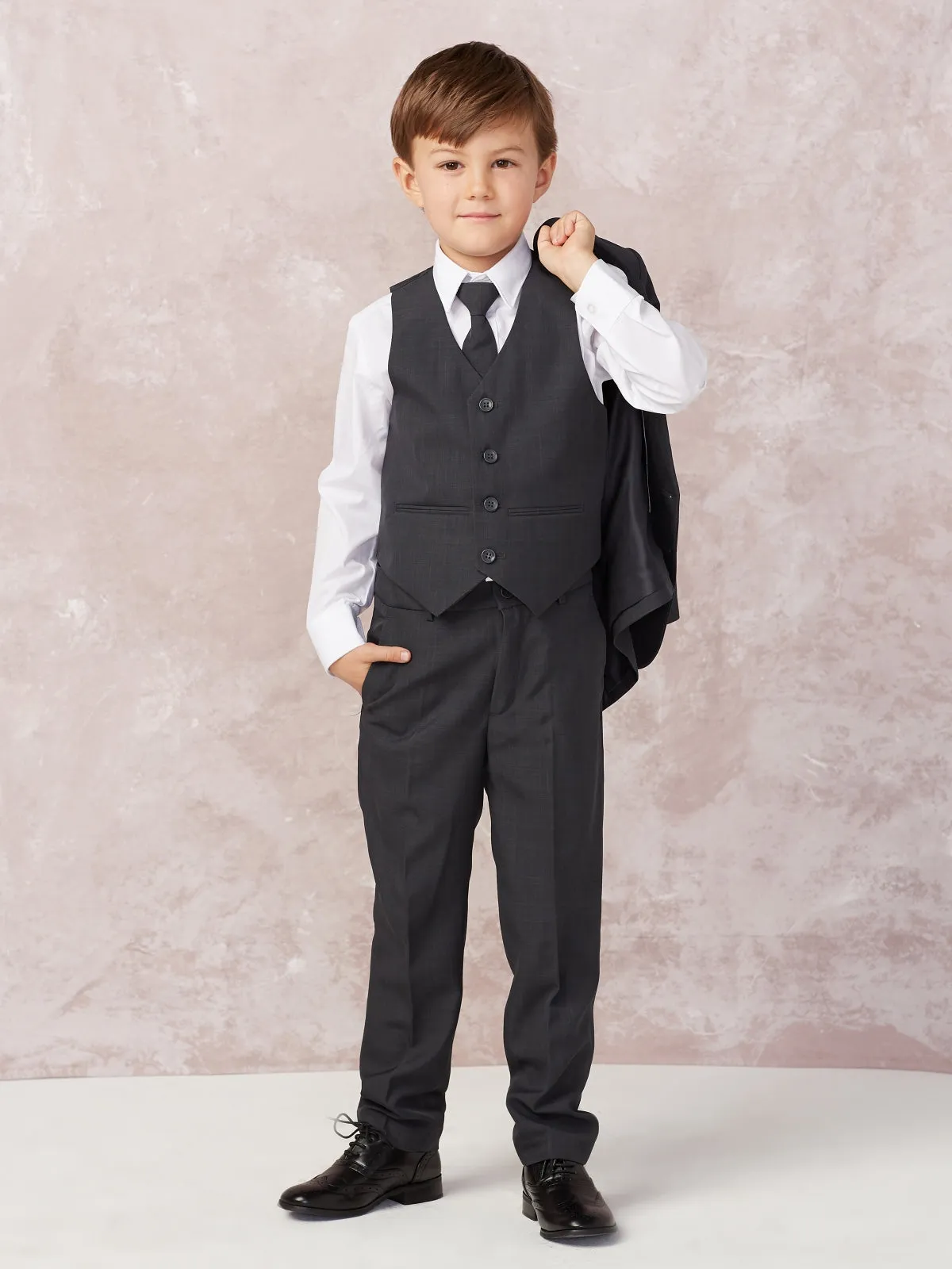 "Stanford" Kids Dark Grey Suit (5-Piece Set)