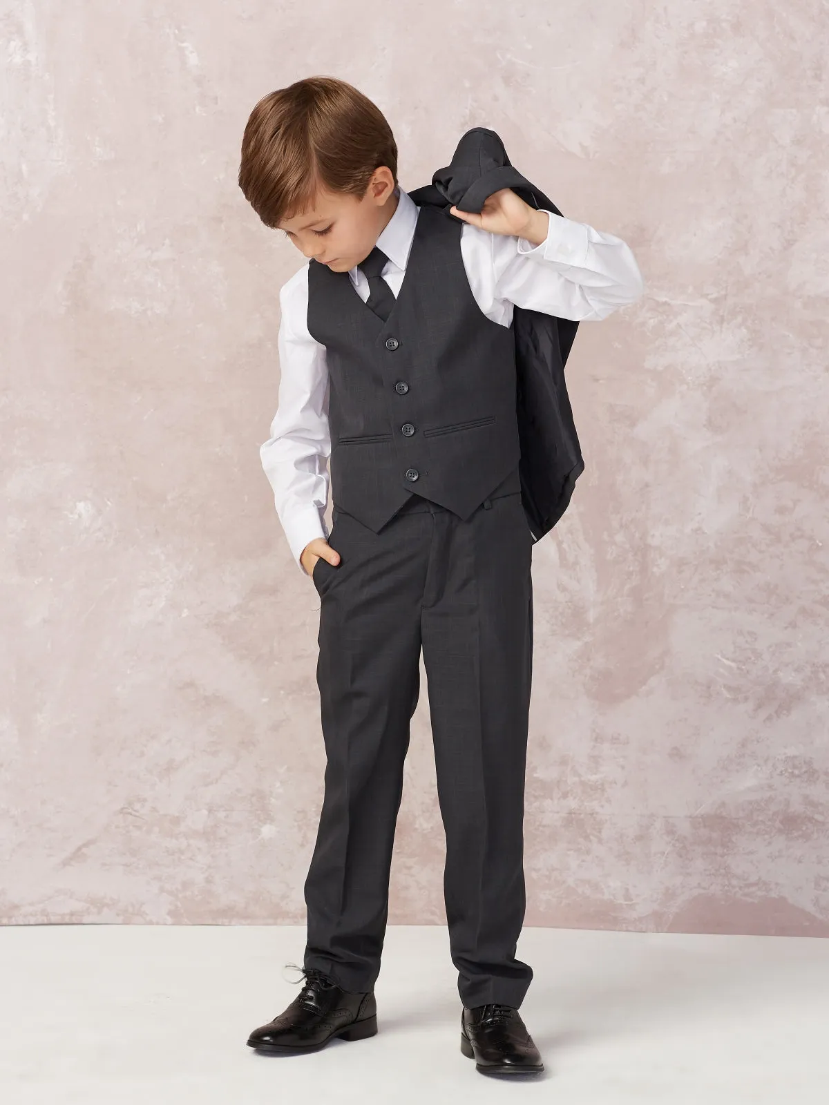 "Stanford" Kids Dark Grey Suit (5-Piece Set)