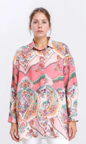 R208485 - Colorful Floral Long Sleeves Shirt - Multicolor