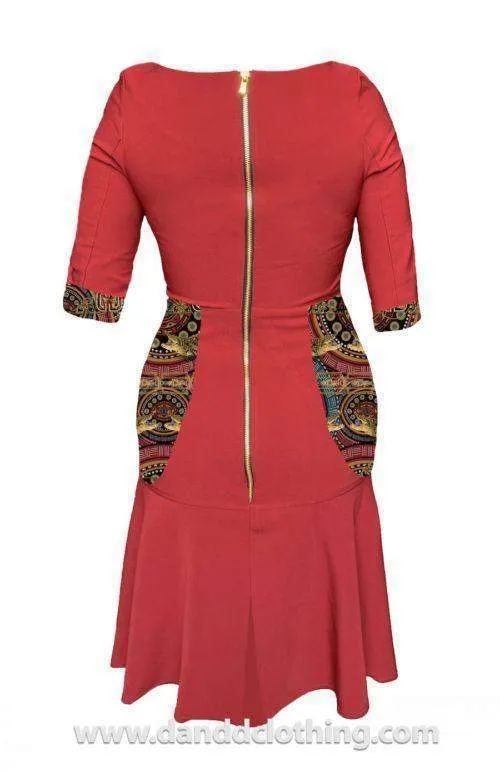 Red African Office Dress