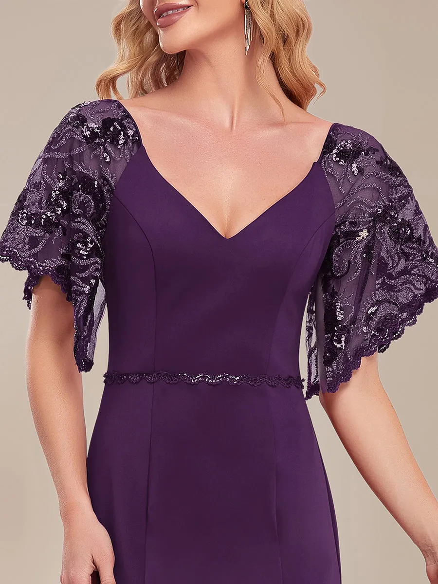 Sexy Maxi Long Deep V Neck Wholesale Party Dress With Flare Sleeves