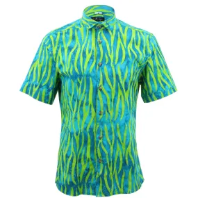 Slim Fit Short Sleeve Shirt - Turquoise & Green Abstract