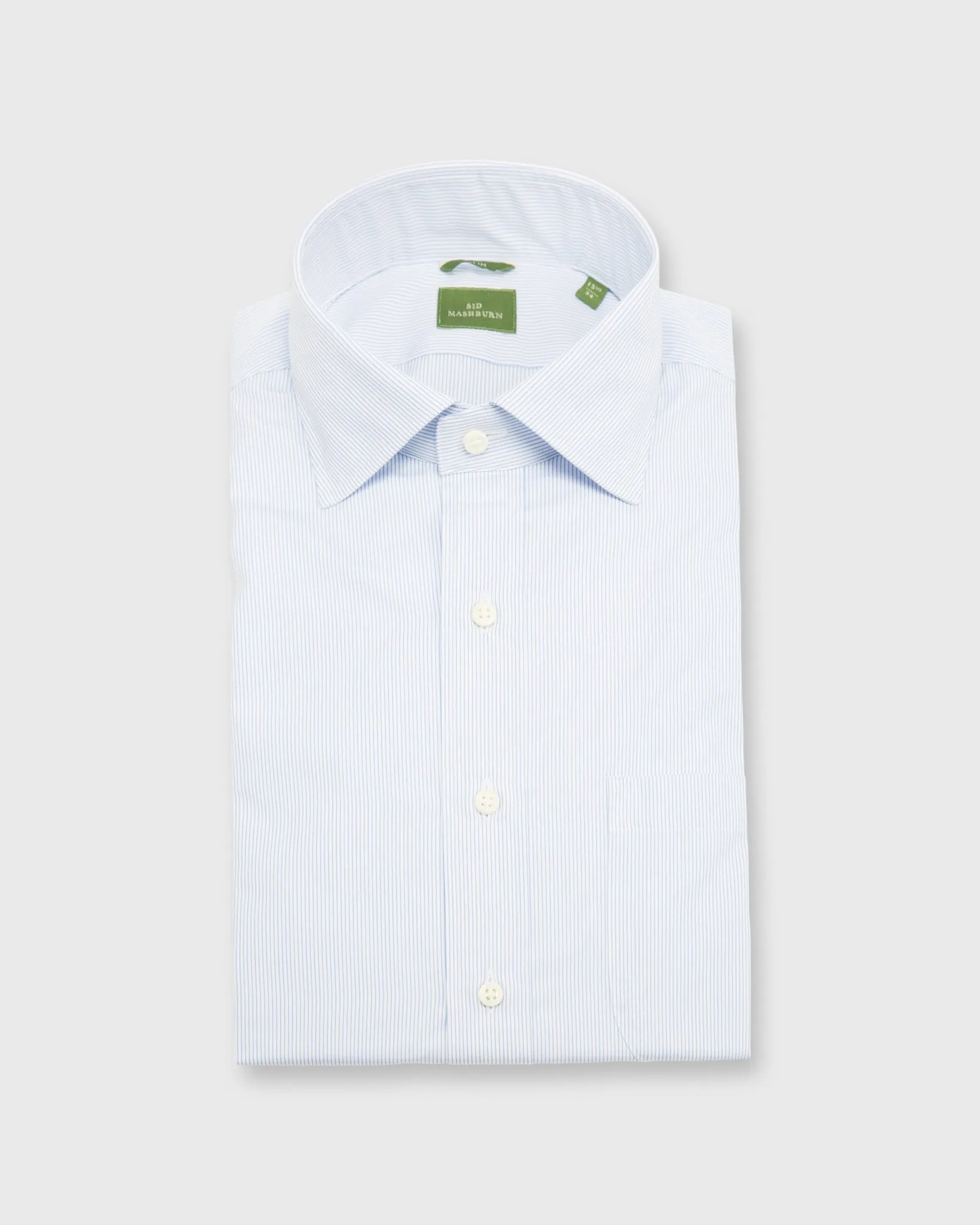 Slim-Fit Spread Collar Dress Shirt in Sky Pencil Stripe Poplin