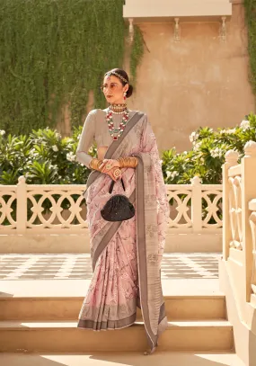 Soft Pink and Grey Super Pv Raw Silk Saree with Foil Print Soft Pink and Grey Super Pv Raw Silk Saree with Foil Print