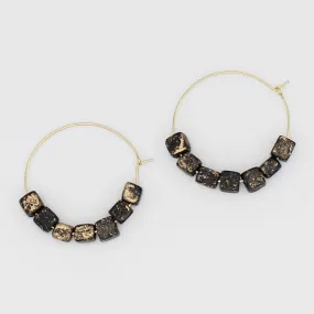 Square Black and Gold Hoop Dangle Earring
