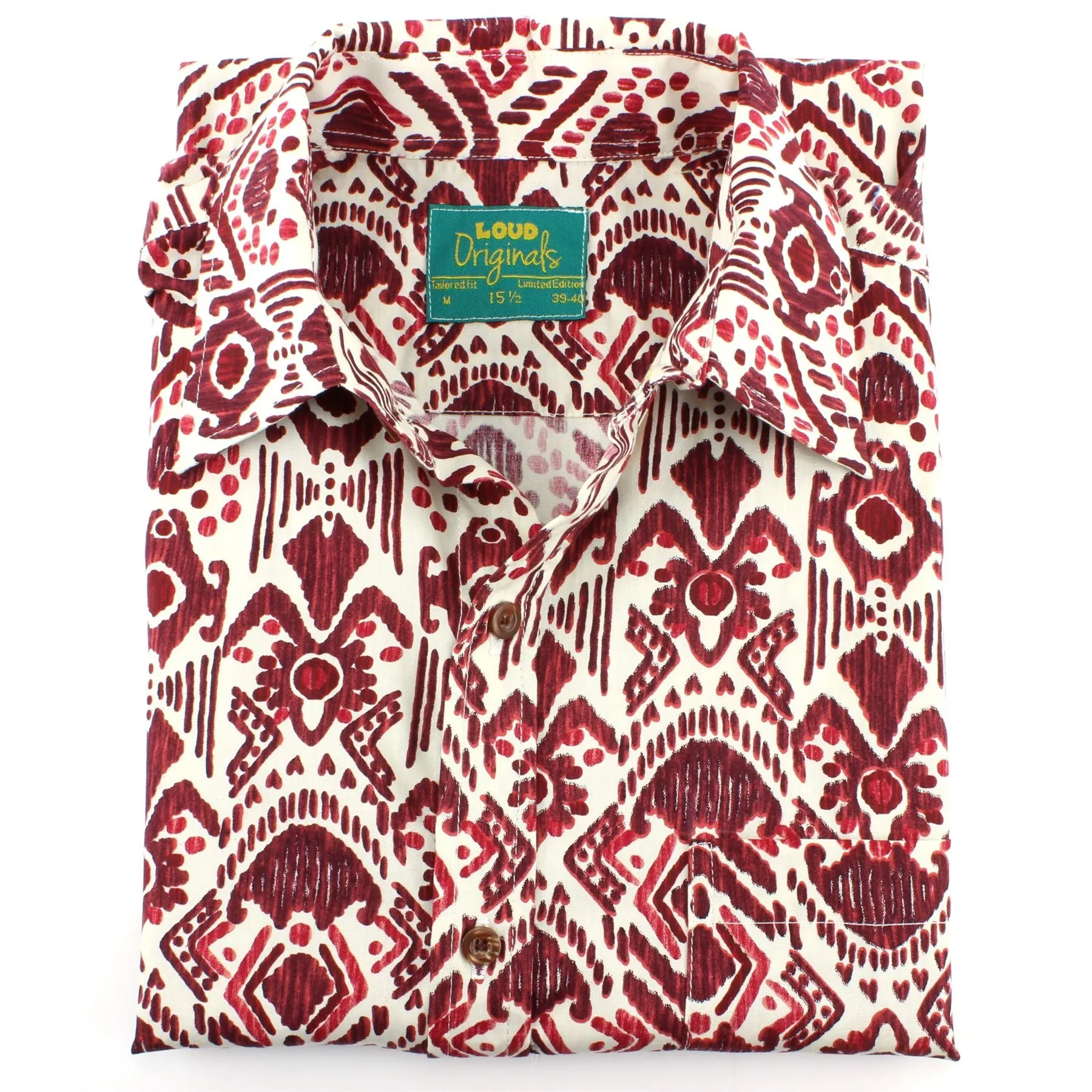 Tailored Fit Short Sleeve Shirt - Brown & Red Block Print