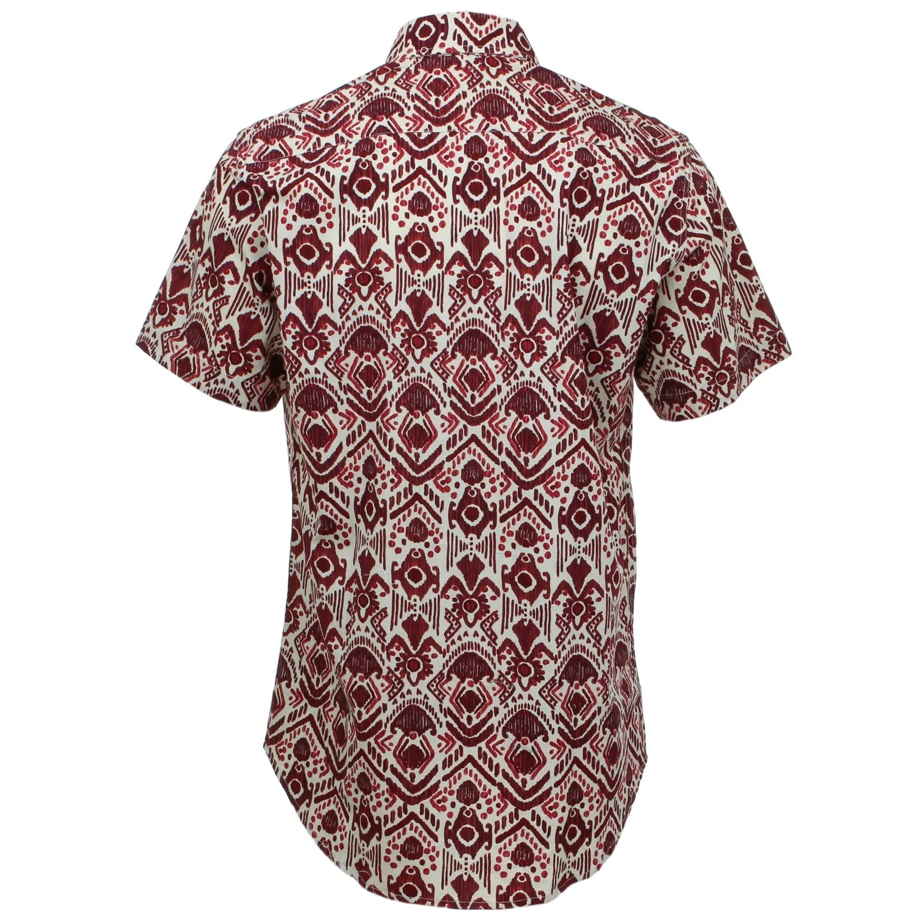 Tailored Fit Short Sleeve Shirt - Brown & Red Block Print