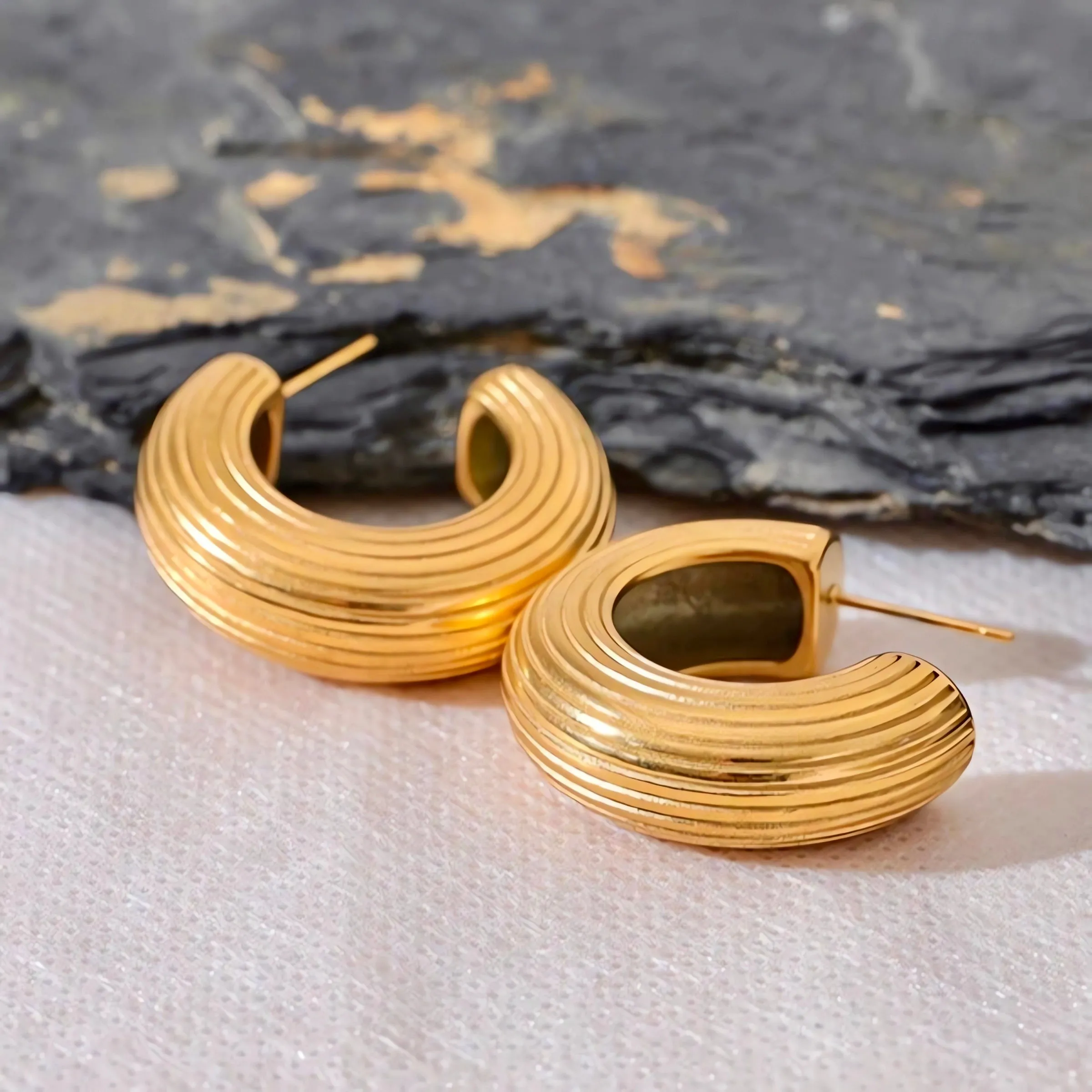 Textured C Shaped Hoop Earrings - 22mm/30mm