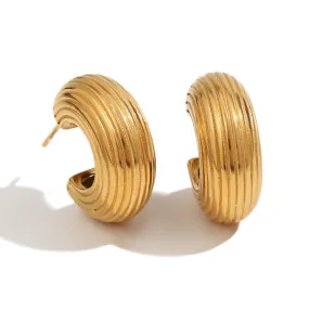 Textured C Shaped Hoop Earrings - 22mm/30mm
