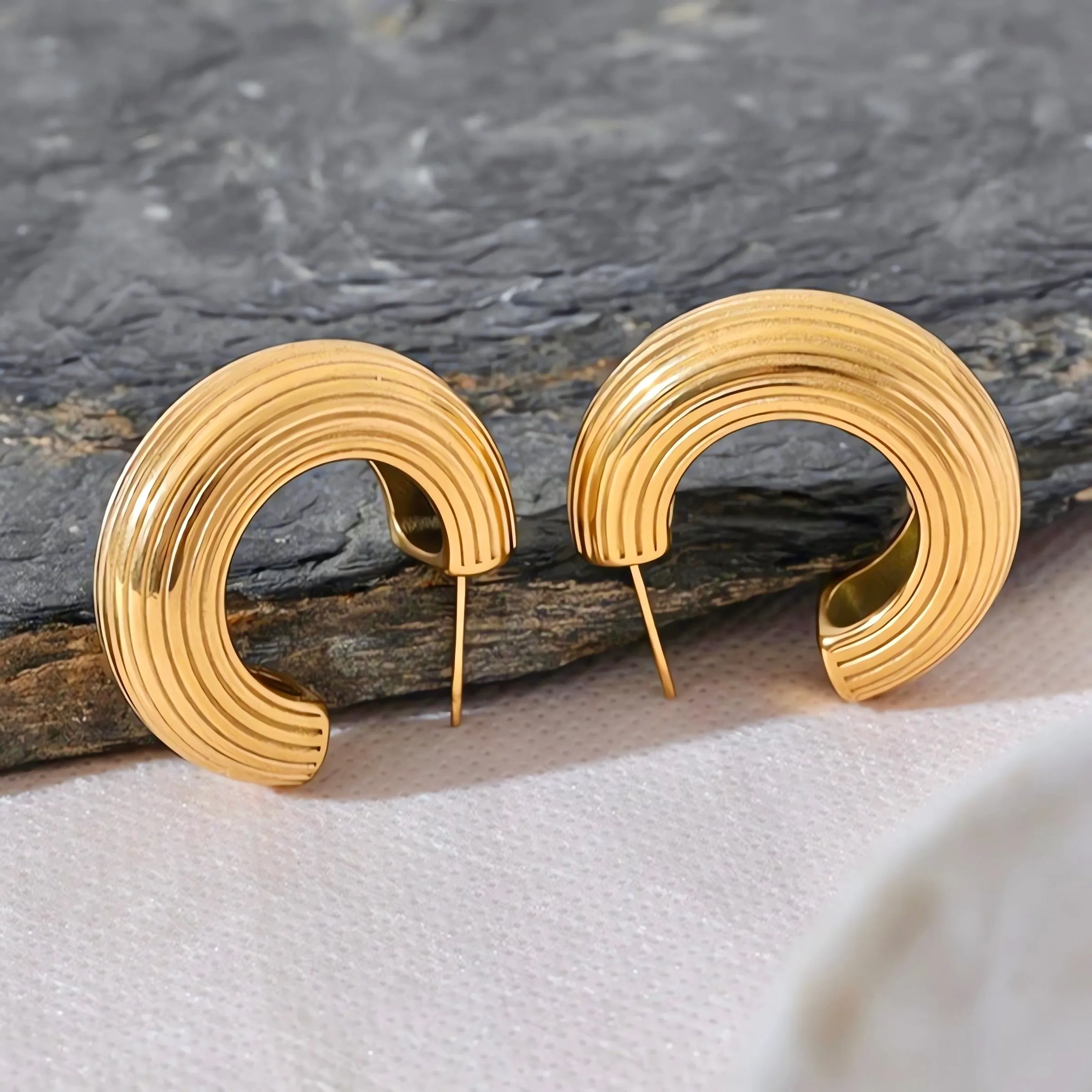 Textured C Shaped Hoop Earrings - 22mm/30mm