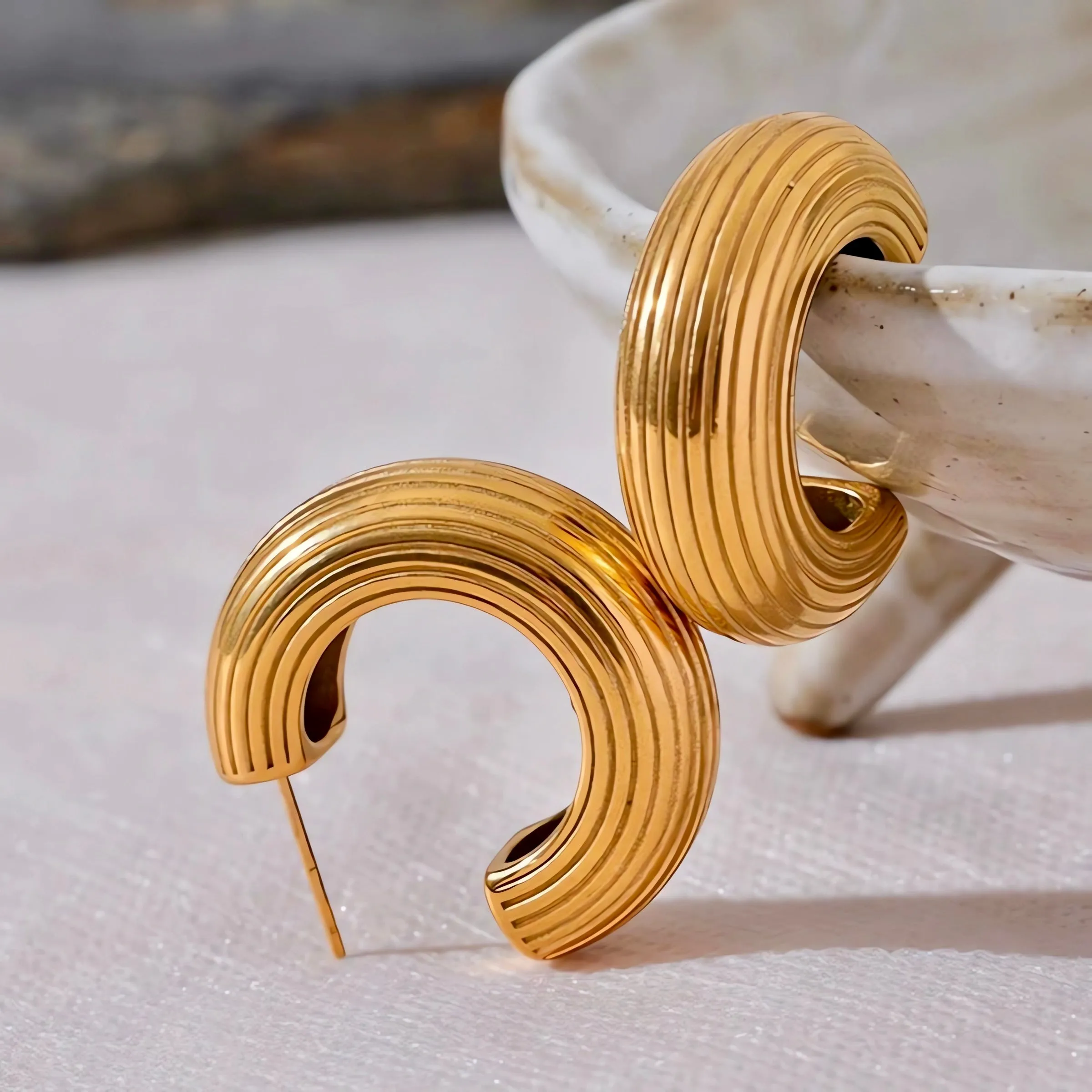 Textured C Shaped Hoop Earrings - 22mm/30mm