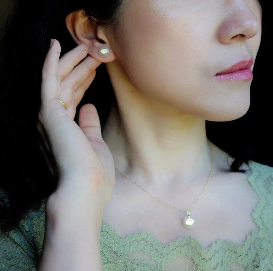 Vermeil Auspicious Clouds Nephrite Jade Stud Earrings