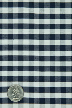 White Navy Gingham Shantung 336 Fabric