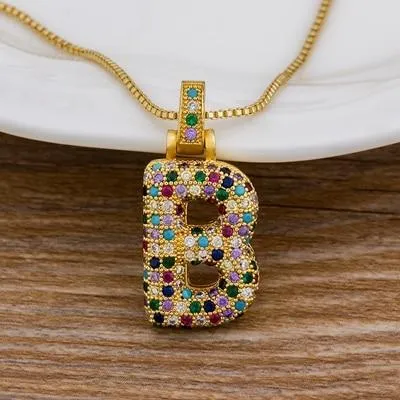 Women Colourful Letter Initials  Pendant Necklaces